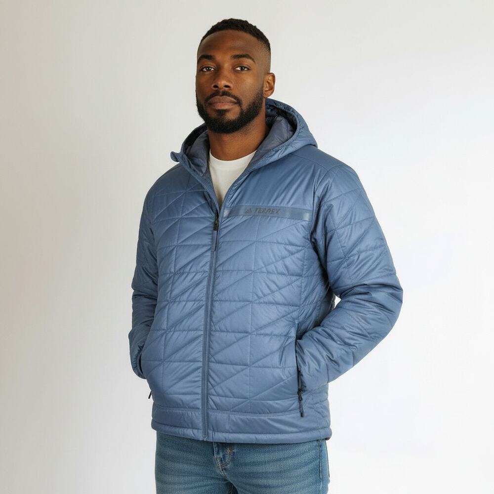 Adidas Terrex Jacket Hooded Mens 2XL Blue Puffer Quilted‎ Insulated Lightweight